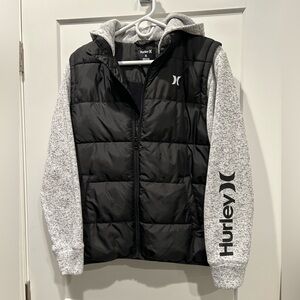 HURLEY black and light gray puffer jacket, boys size XL, like new condition